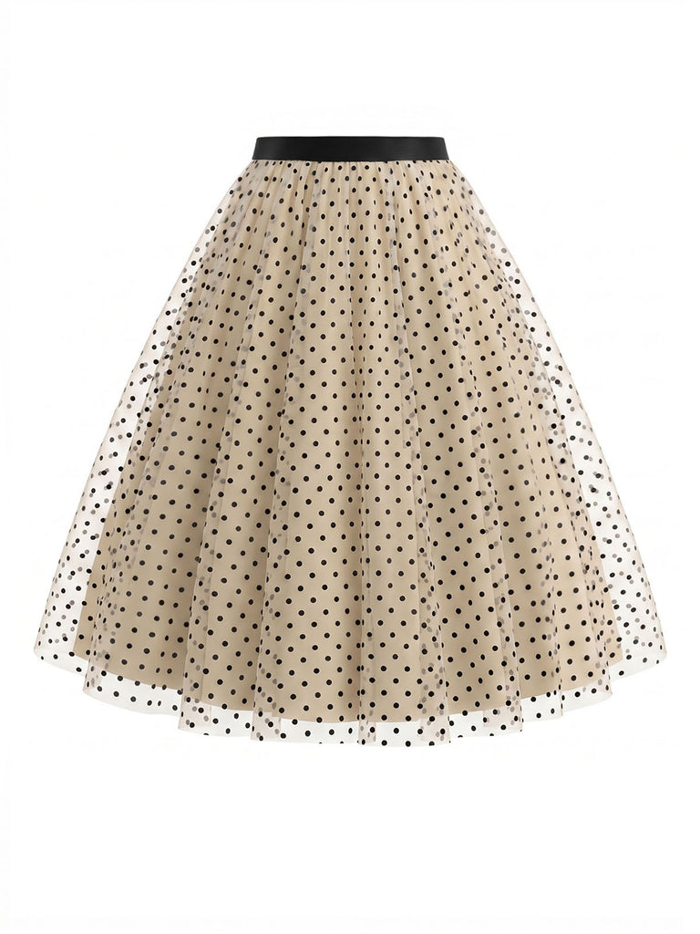 [Prévente] Skirt Beige à Pois Tulle Évasé Années 1950 4