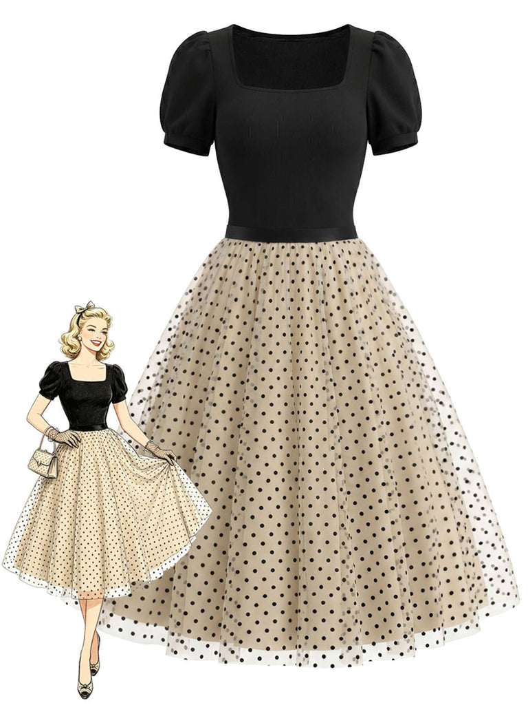 [Prévente] Ensemble Manches Bouffantes Ribbed Bodysuit & à Pois Tulle Années 1950