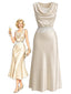[Prévente] 2PCS Ensemble champagne satin haut col bénitier et jupe taille dentelle années 1920