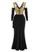 [Prévente] Robe longue noire et dorée à sequins et épaules dénudées années 1920