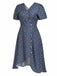 [Prévente] [Grande Taille] Robe Floral Boutonné Portefeuille Mi-Longue Devant Bleu Foncé Années 1940 4