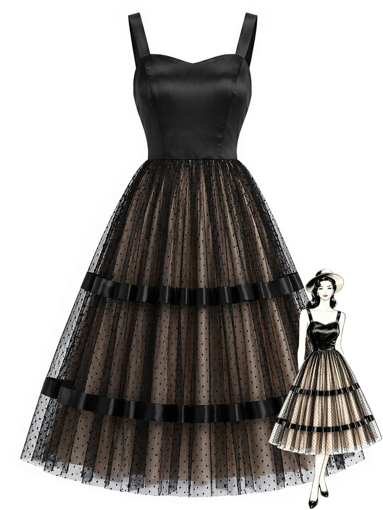 [Prévente] Robe en Satin Patchwork Tulle à Pois Années 50