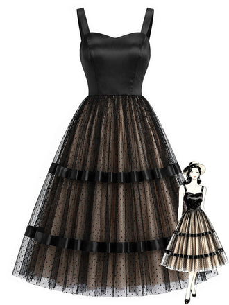 [Prévente] Robe en Satin Patchwork Tulle à Pois Années 50