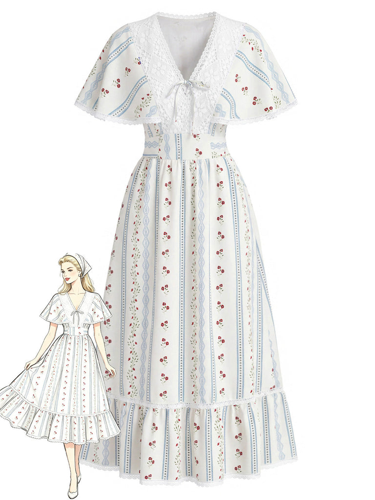 [Prévente] Robe Floral Col V Dentelle Cape Années 1940