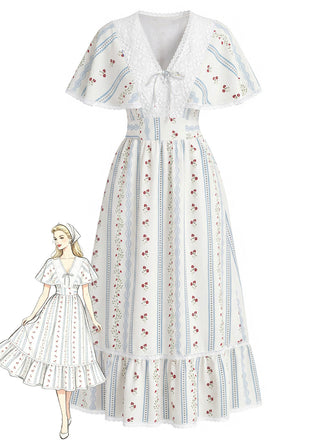 [Prévente] Robe Floral Col V Dentelle Cape Années 1940