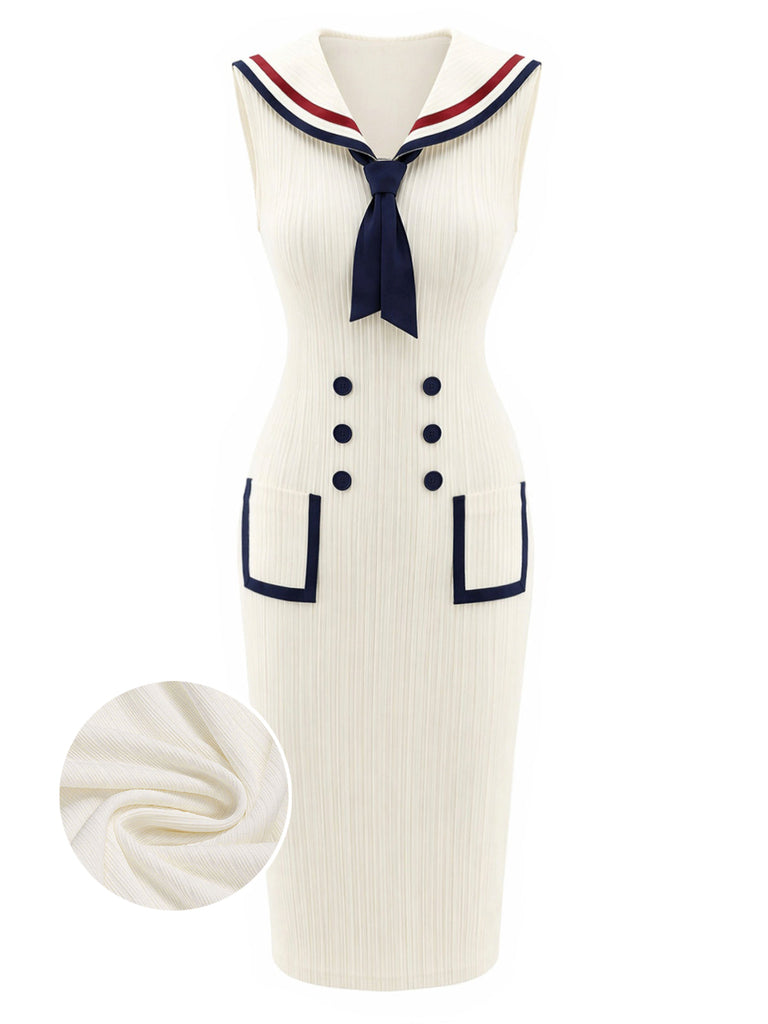 [Prévente] Robe Crème Col Marin Poche Ribbed Tricot Années 1960