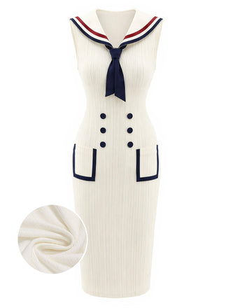 [Prévente] Robe Crème Col Marin Poche Ribbed Tricot Années 1960