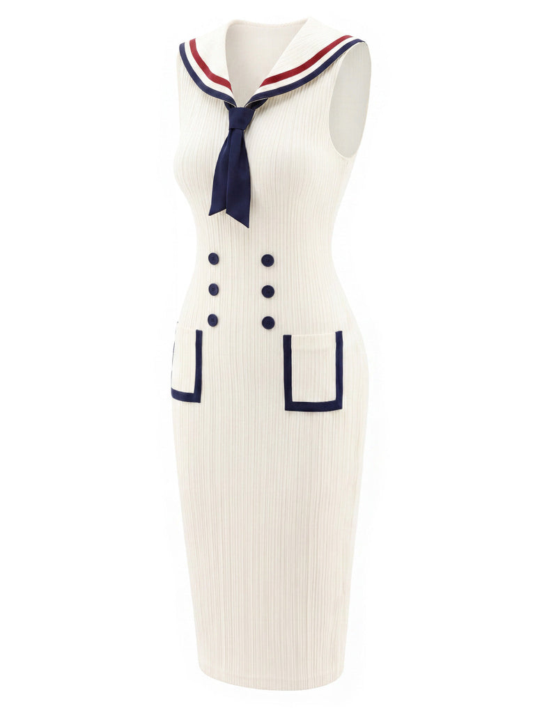 [Prévente] Robe Crème Col Marin Poche Ribbed Tricot Années 1960 3