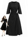 [Prévente] Robe Noire Col Rond Strass Manches Fendues Années 1940