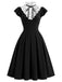 [Prévente] Robe noire à pois, col volanté et coupe en A Années 1950