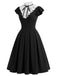 [Prévente] Robe noire à pois, col volanté et coupe en A Années 1950