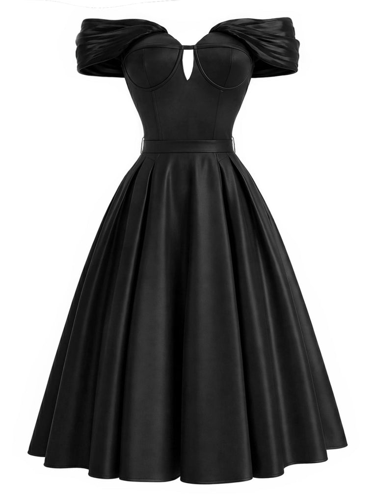 [Prévente] Robe Noir Épaules Dénudées Encolure Cœur Années 1950 2