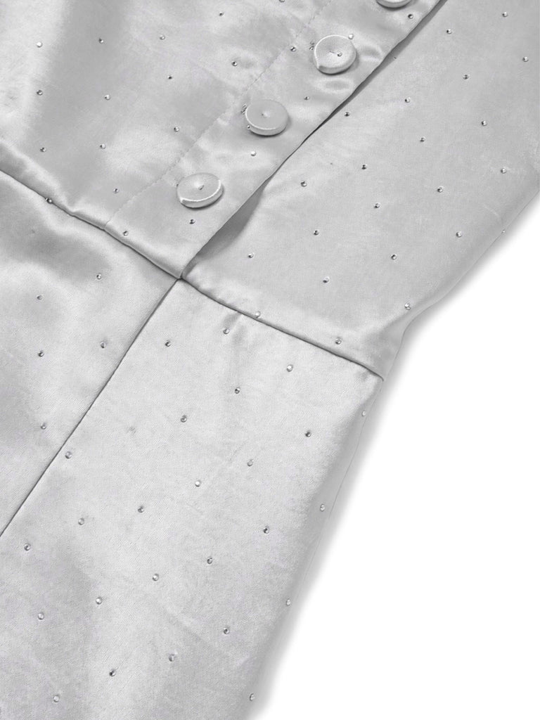 [Prévente] Robe Gris Satin Strass Trapèze Encolure Crayon Années 1960 6