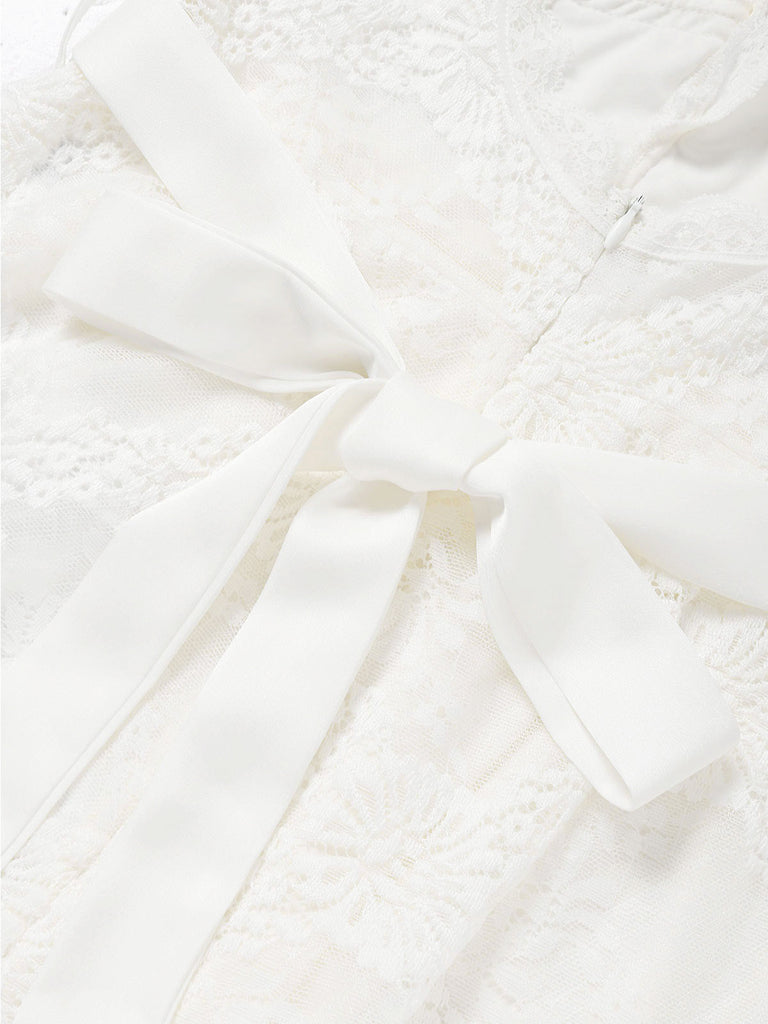 [Prévente] Combinaison Blanc Dentelle Col V Dos Nu Ceinture Nouée Années 1960 5