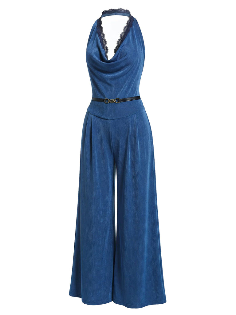 [Prévente] Combinaison Bleue Jambes Larges Dos-Nu Dentelle Ceinturée Années 1980 3