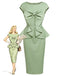 [Prévente] Robe Crayon Nœud Col Ras-du-Cou Uni Vert Années 1960