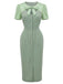 [Prévente] Robe Vert Nœud Hollow Bicolore Crayon Années 1960 2