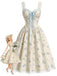 [Prévente] Robe Bleu Clair Floral Imprimé Volant Nœud Umbrella Années 1950