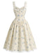 [Prévente] Robe Bleu Clair Floral Imprimé Volant Nœud Umbrella Années 1950 4