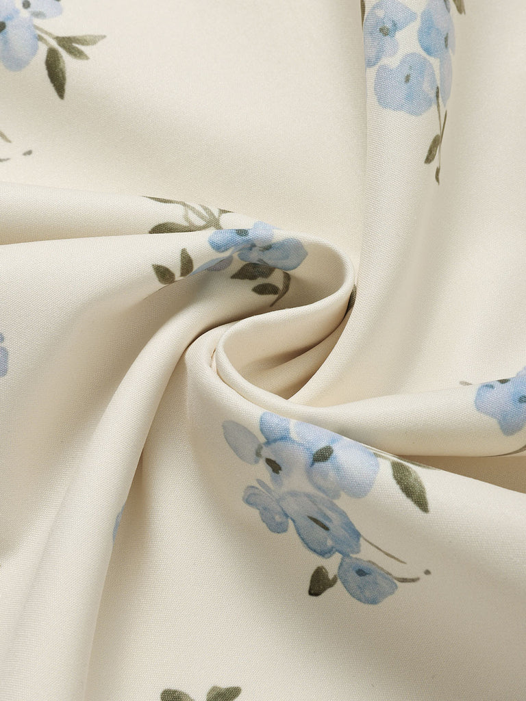 [Prévente] Robe Bleu Clair Floral Imprimé Volant Nœud Umbrella Années 1950 5