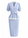 [Prévente] Ensemble Bleu Clair Dentelle Col V & Moulant Années 1940 2