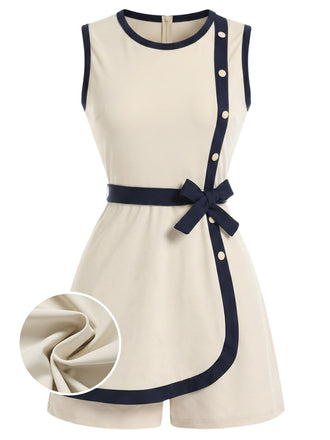 [Prévente] Combishort Beige Contrasté Trim Nœud Belt Années 1970 2