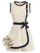 [Prévente] Combishort Beige Contrasté Trim Nœud Belt Années 1970 2