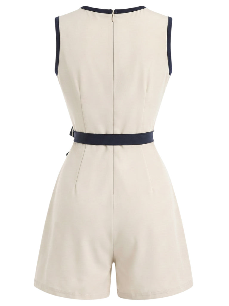 [Prévente] Combishort Beige Contrasté Trim Nœud Belt Années 1970 5