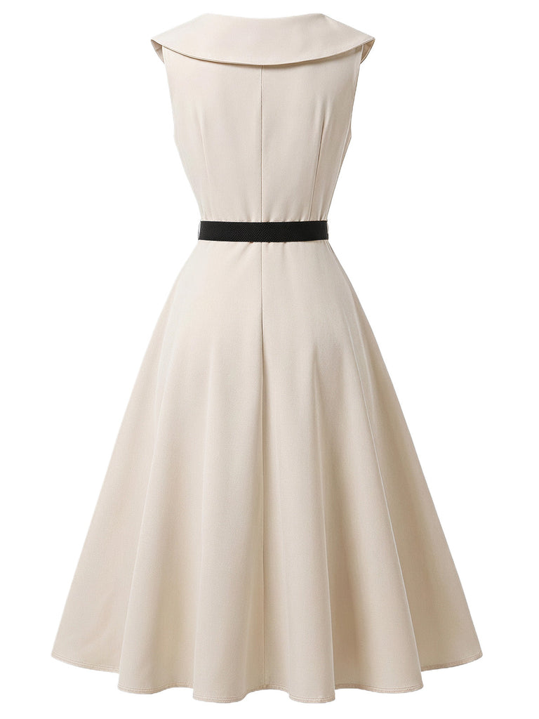 [Prévente] Robe Beige Revers Ceinturé Évasé Années 1950 4