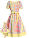 [Prévente] Robe carreaux jaune clair encolure carrée et motif cœur années 50