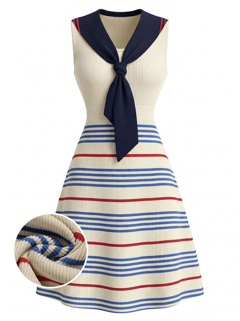 [Prévente] Robe Crème Col Marin Rayé Tricot Années 1970