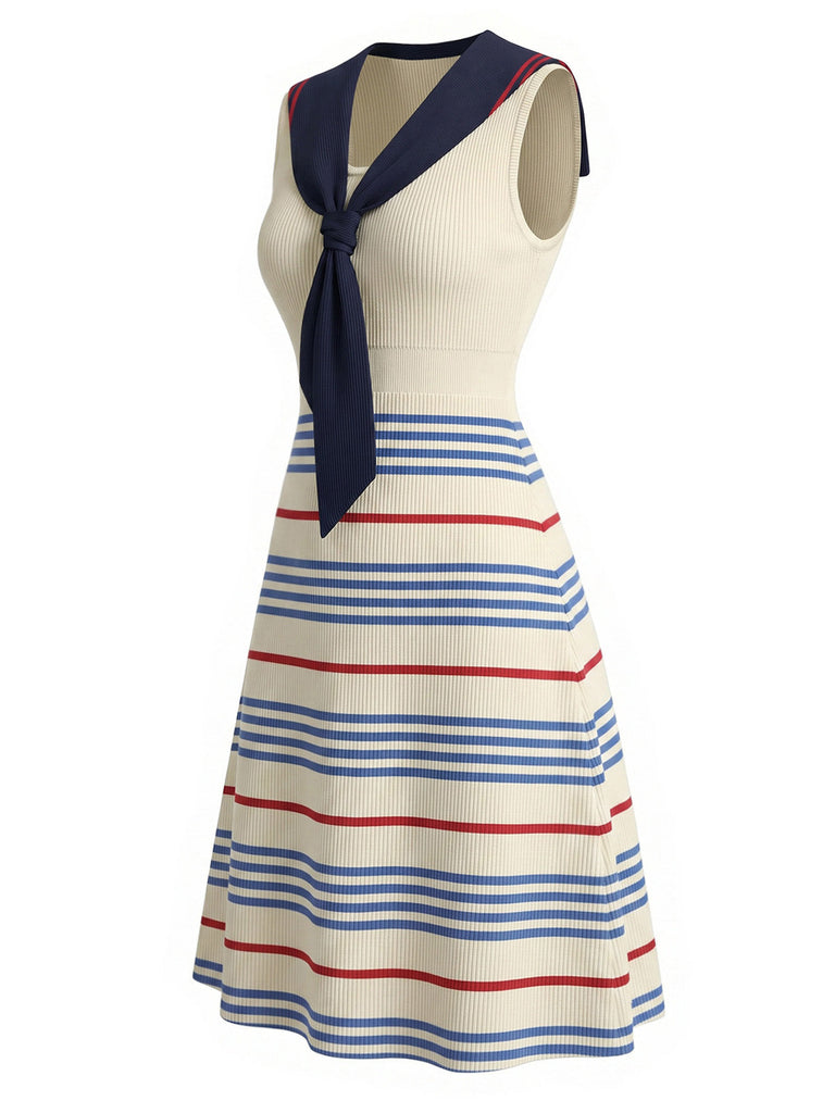 [Prévente] Robe Crème Col Marin Rayé Tricot Années 1970 3