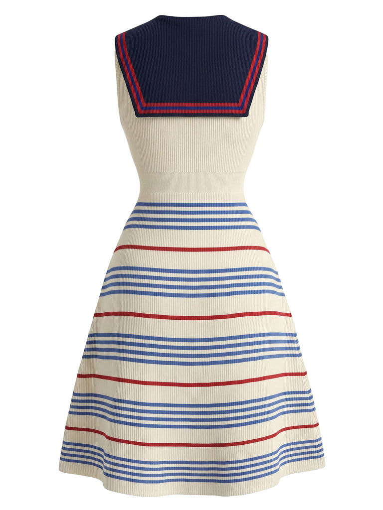 [Prévente] Robe Crème Col Marin Rayé Tricot Années 1970 4
