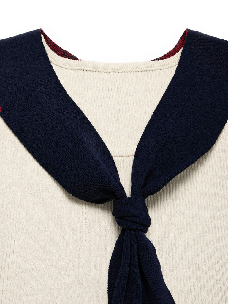 [Prévente] Robe Crème Col Marin Rayé Tricot Années 1970 5