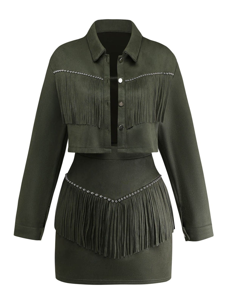 Ensemble Revers Frange Suedette & Moulant Mini Années 1960 2