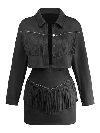 Ensemble Revers Frange Suedette & Moulant Mini Années 1960 9