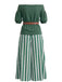 Ensemble Vert Rayé Épaules Dénudées Manches Bouffantes Fendu Années 1940 3