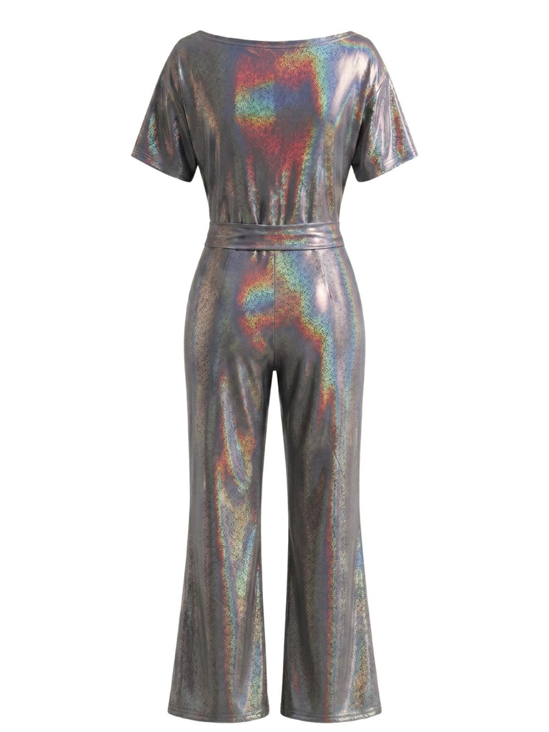 Combinaison Holographique Épaules Ajourées Ceinturé Jambes Larges Années 1970 5