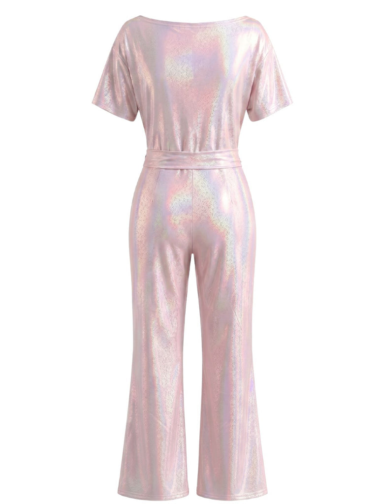 Combinaison Holographique Épaules Ajourées Ceinturé Jambes Larges Années 1970 3