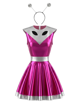 Robe Metallic Alien Cutout Halloween Mini Années 1960