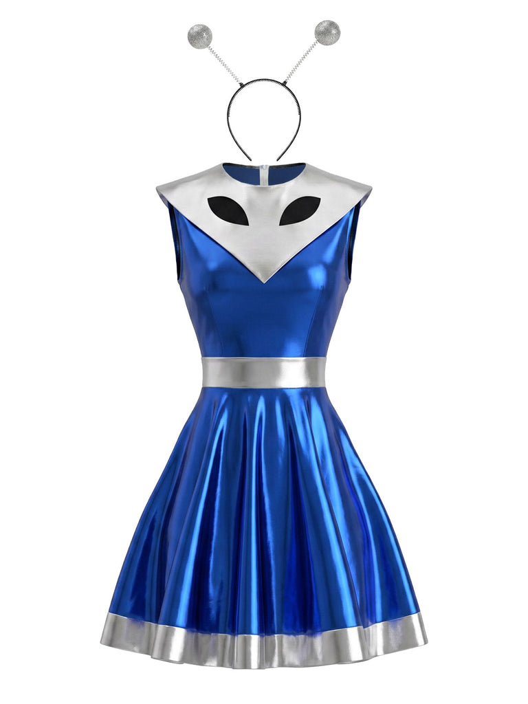 Robe Metallic Alien Cutout Halloween Mini Années 1960