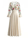 Robe longue ivoire à broderies florales et manches transparentes années 1950