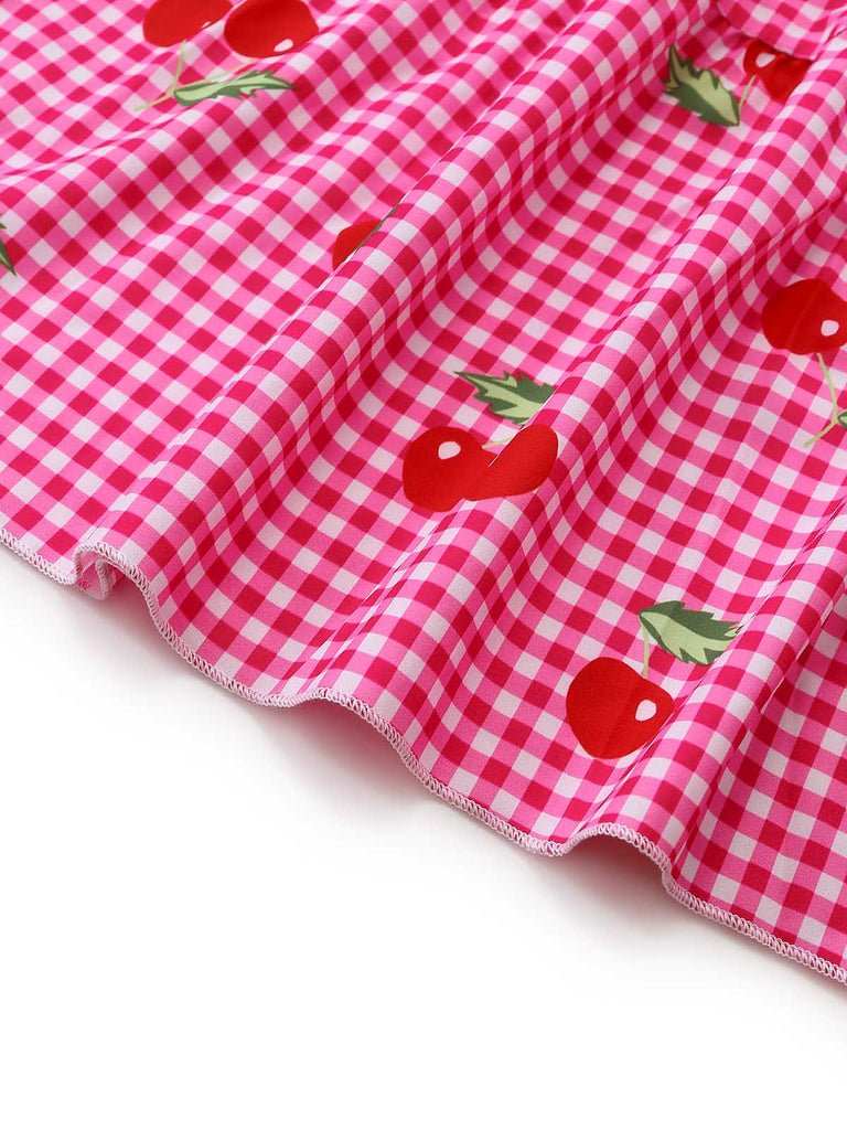 Robe Rose Vichy Cerise à Étages Maxi Années 1930 7