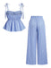 2PCS 2PCS Jambes Larges Rayé Nœud Nœud Péplum Bleu Clair Années 1950 5