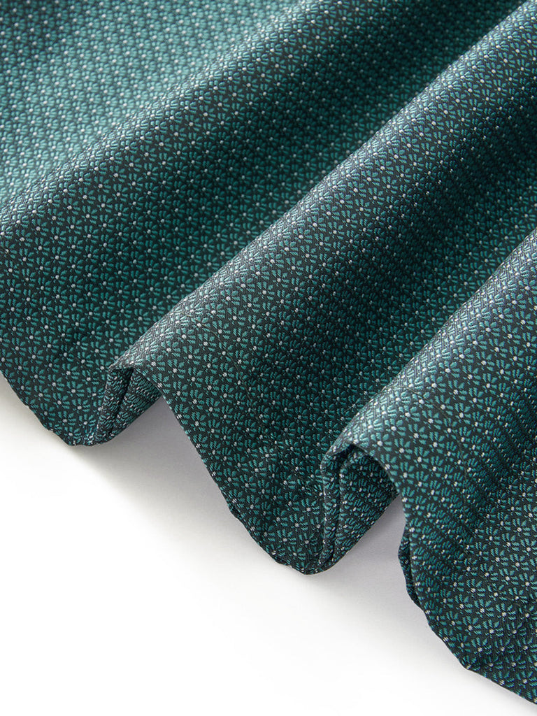 3PCS Robe Col Carré Velours Dentelle Jacquard Tablier Vert Années 1950 11