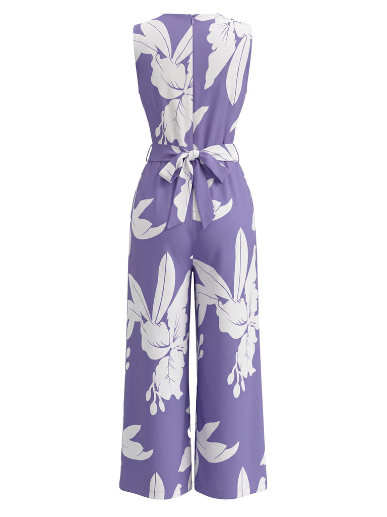 Combinaison sans Manches Imprimé Floral Violette Années 30