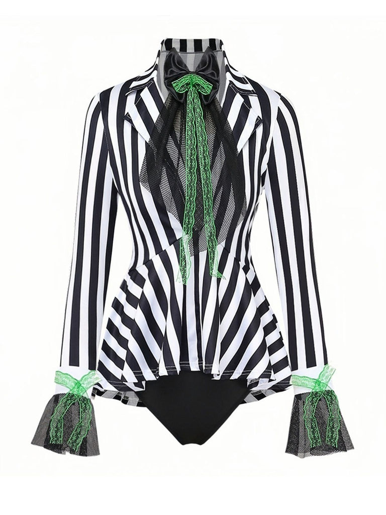 Costume body rayé inspiré de Beetlejuice années 1950