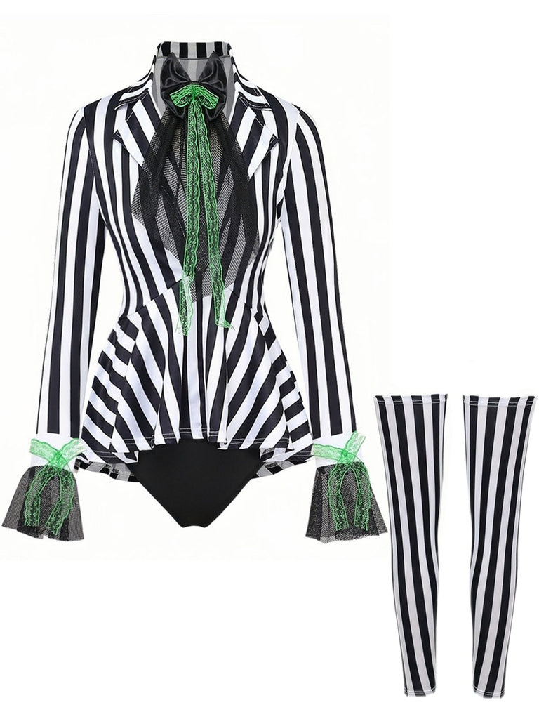 Costume body rayé inspiré de Beetlejuice années 1950
