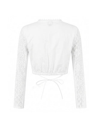 Blouse Courte Blanche Florale Dentelle Manches Longues Années 1950 2