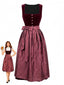 2PCS Robe Col Carré en Velours et Tablier Bordeaux Années 1950